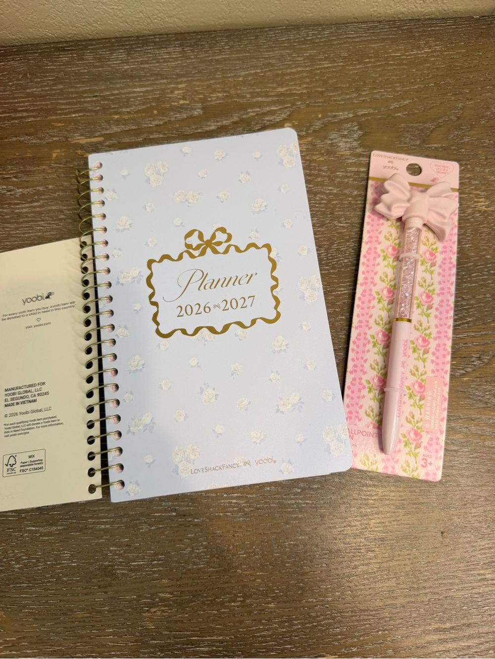 LoveShackFancy Target Small 5”W x 8”L Planner Blue White Yoobi & Bow Pen